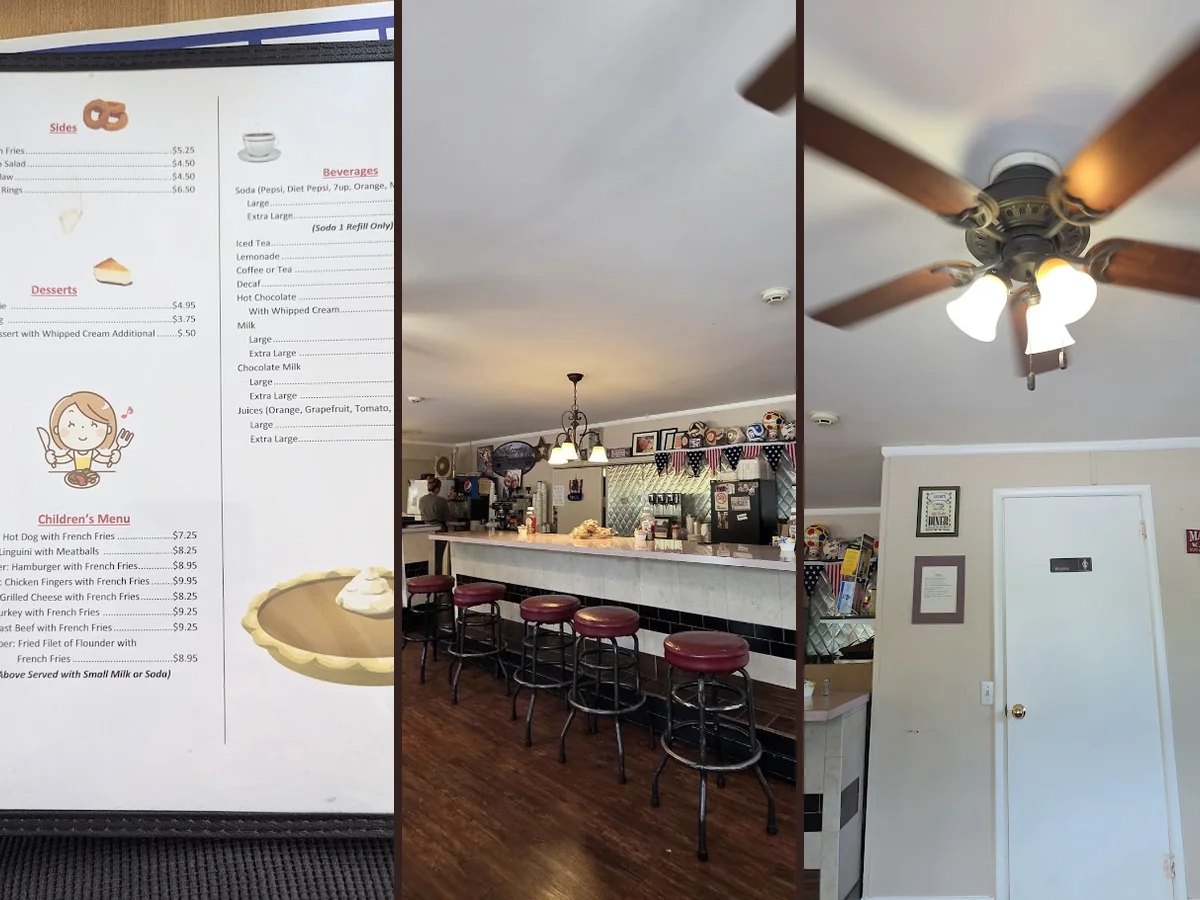 Cozy diner tables with simple counter seating.