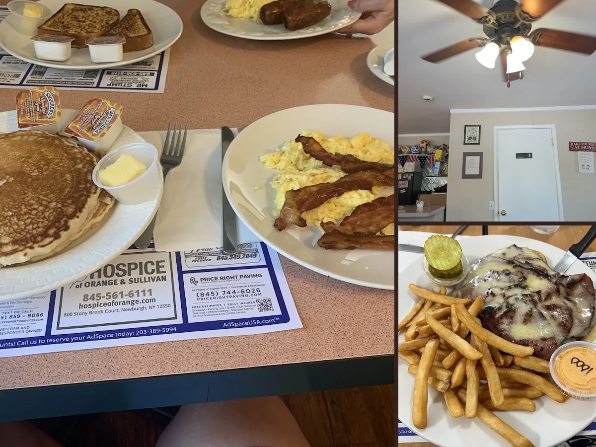 Comfort food served in a quiet diner dining room.
