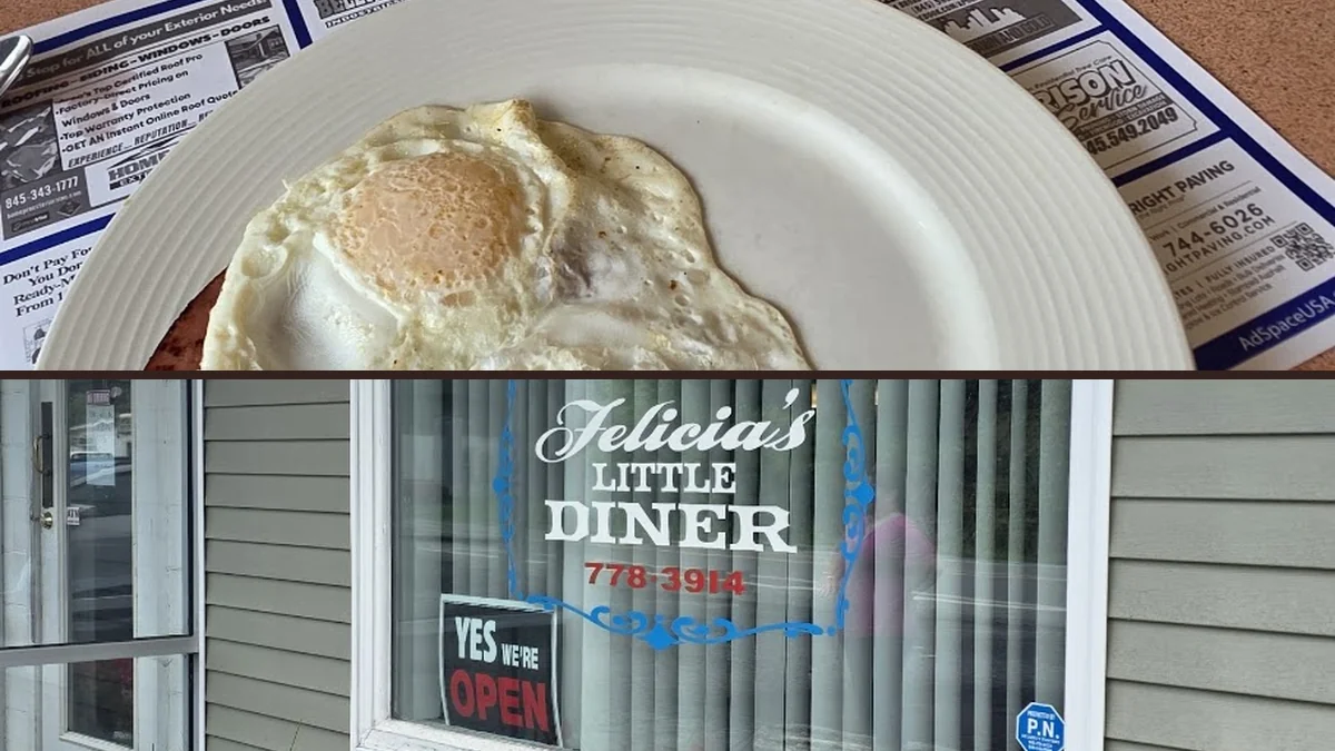 Classic breakfast plates on a casual diner table.