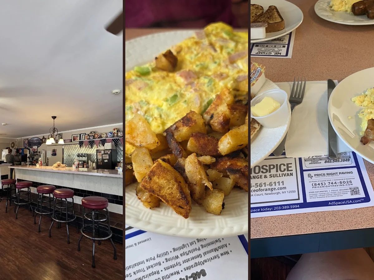Comfort food served in a quiet diner dining room.