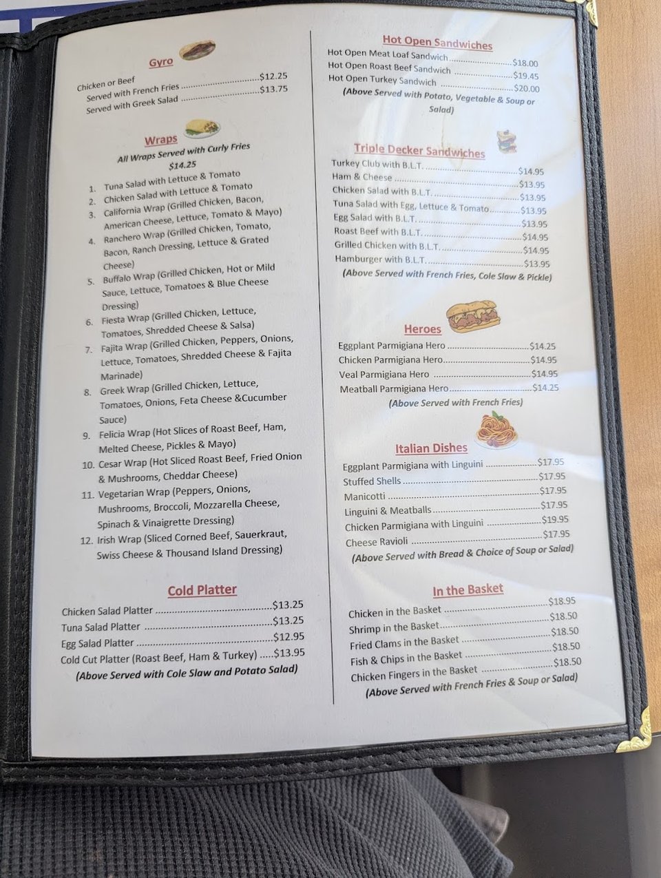 Menu board listing comfort food and coffee options.
