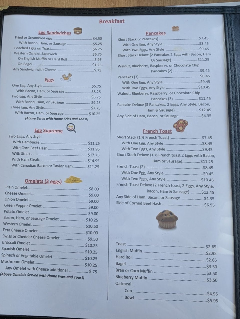 Printed diner menu with sandwiches, salads, and appetizers.